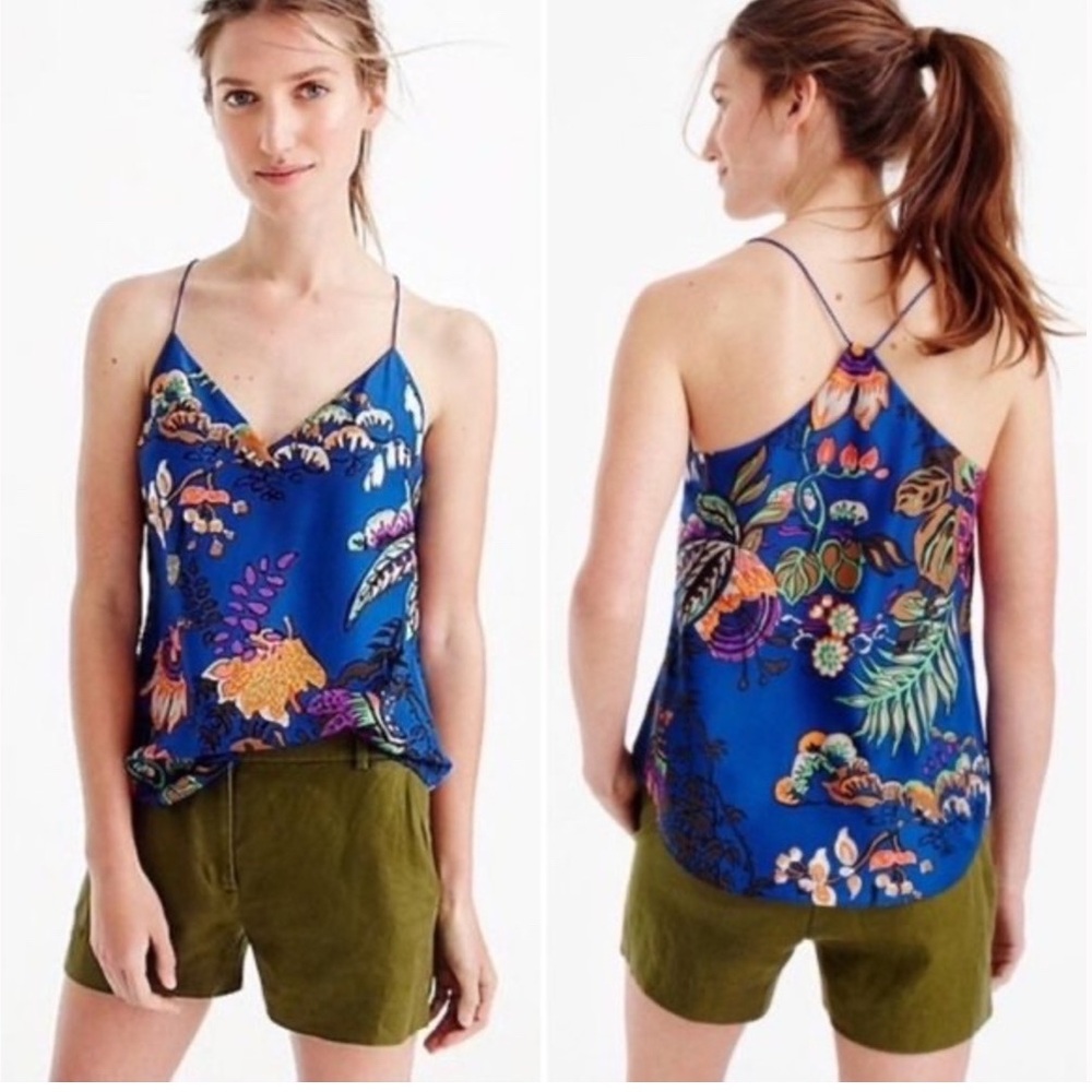 J. Crew 100% Silk Carrie Racerback Cami Tank Relaxed Fit Blue Women’s Size 2